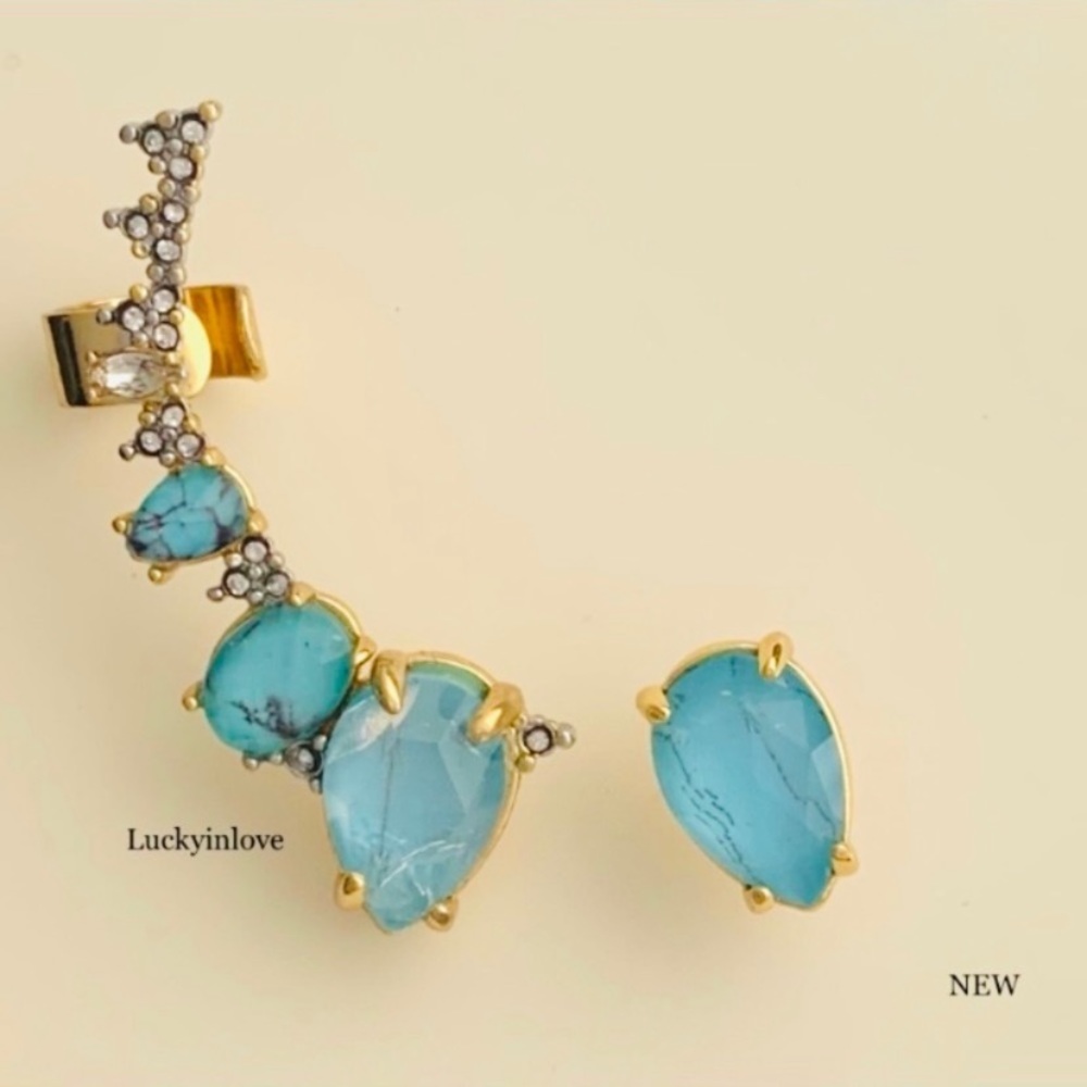 Alexis Bittar Turquoise Asymmetrical Mismatch Stone Crystal Ear Climber Earring